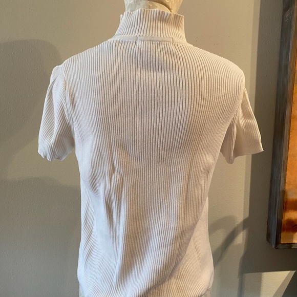 Marsh Landing Mock White Short Sleeve 100% Cotton Turtleneck Ribbed Shirt… - Picture 3 of 5